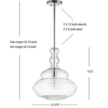 Bettina 13.37" Glass/Metal LED Pendant - JONATHAN Y